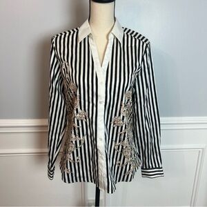 7th Avenue Design Studio New York & Company Buttondown Blouse Black And White M